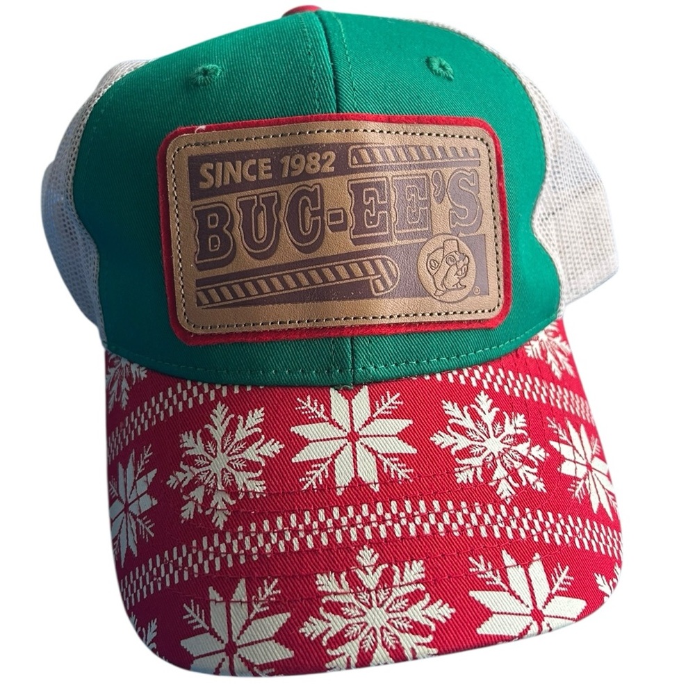 BUC-EES Hat Cap Beaver Mesh Snap Back Christmas Trucker Mesh Leather Patch‎ New